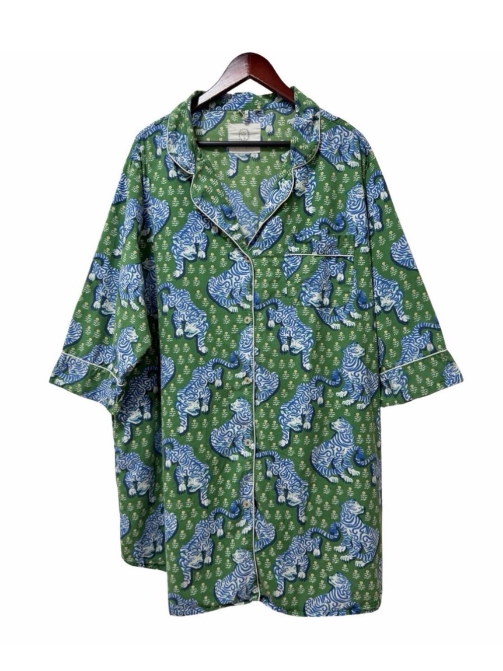 Print Fresh Tiger Queen Button Up Sleep Shirt Size 3X Jade Green Lounge